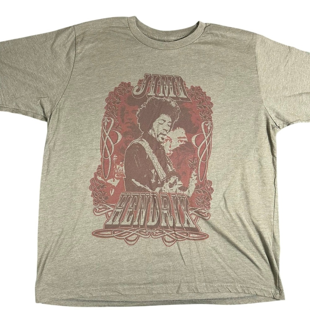 Authentic Jimi Hendrix Graphic T-Shirt Mens XL Olive Green Heather Rock Band Tee